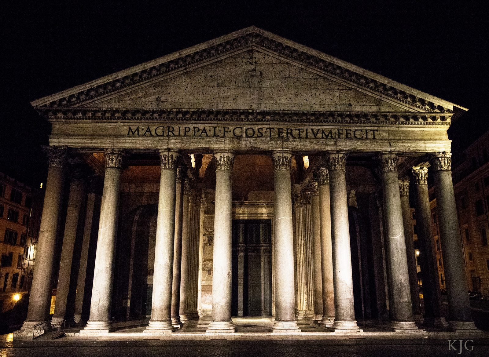 The Pantheon at first light, the inscription visible above the columns